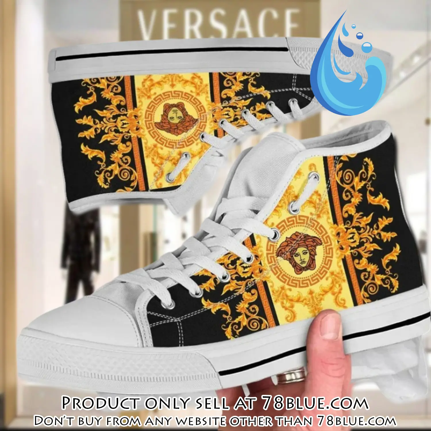 Versace medusa gold high top canvas shoes luxury brand gifts for men women 78b0027191